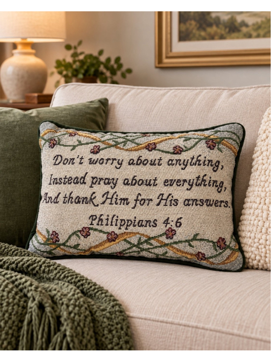 Unbranded Other - Christian Bible Verse Decorative Throw Pillow Philippians 4:6 Tapestry Green